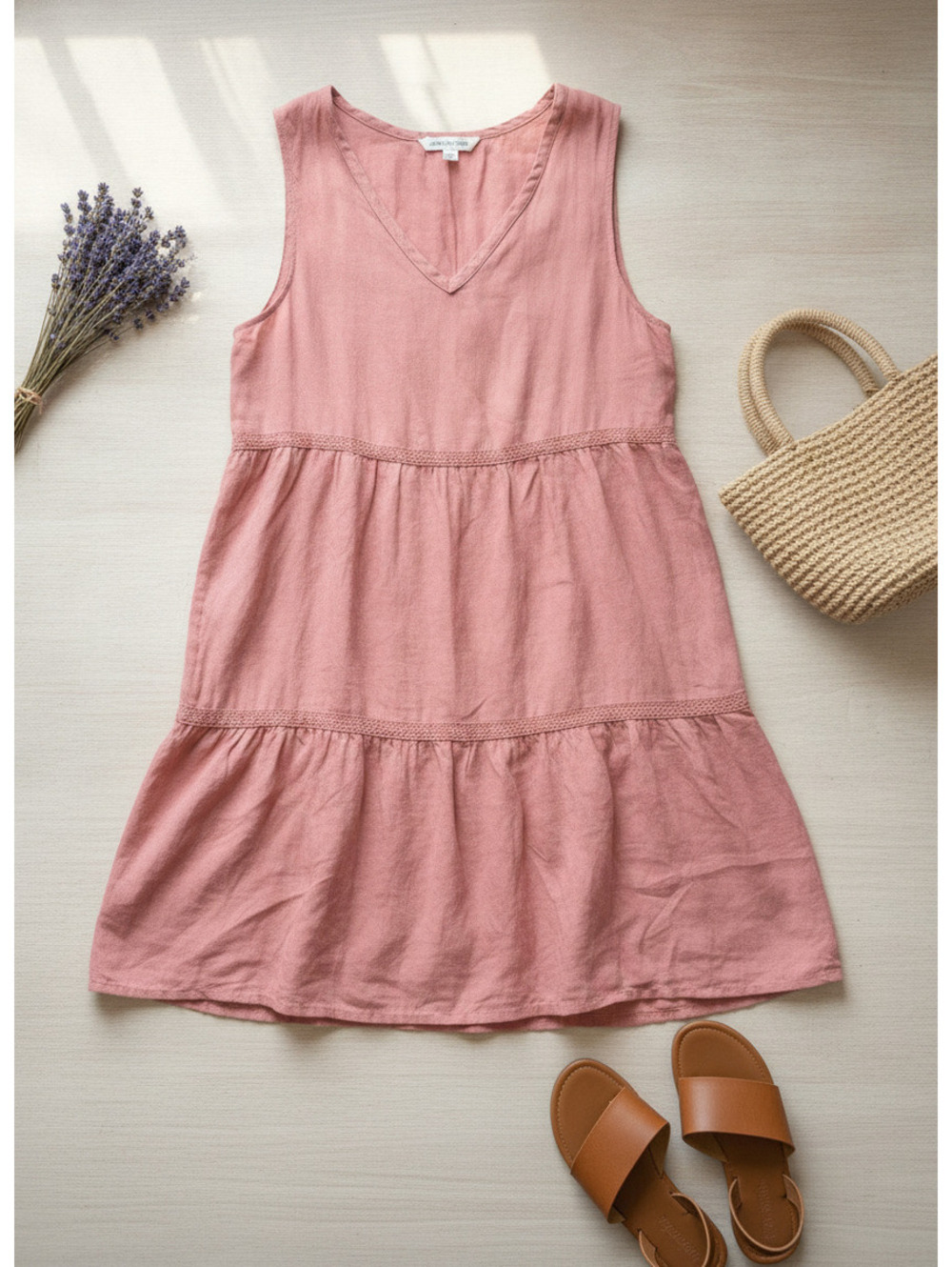 Lucky Brand Women's Sleeveless Pink Linen Dress Size L